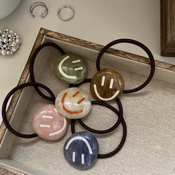 Korean style simple ink pattern smiley face hair rope ball head high ponytail durable exquisite sweet hair ring personalized hair accessories