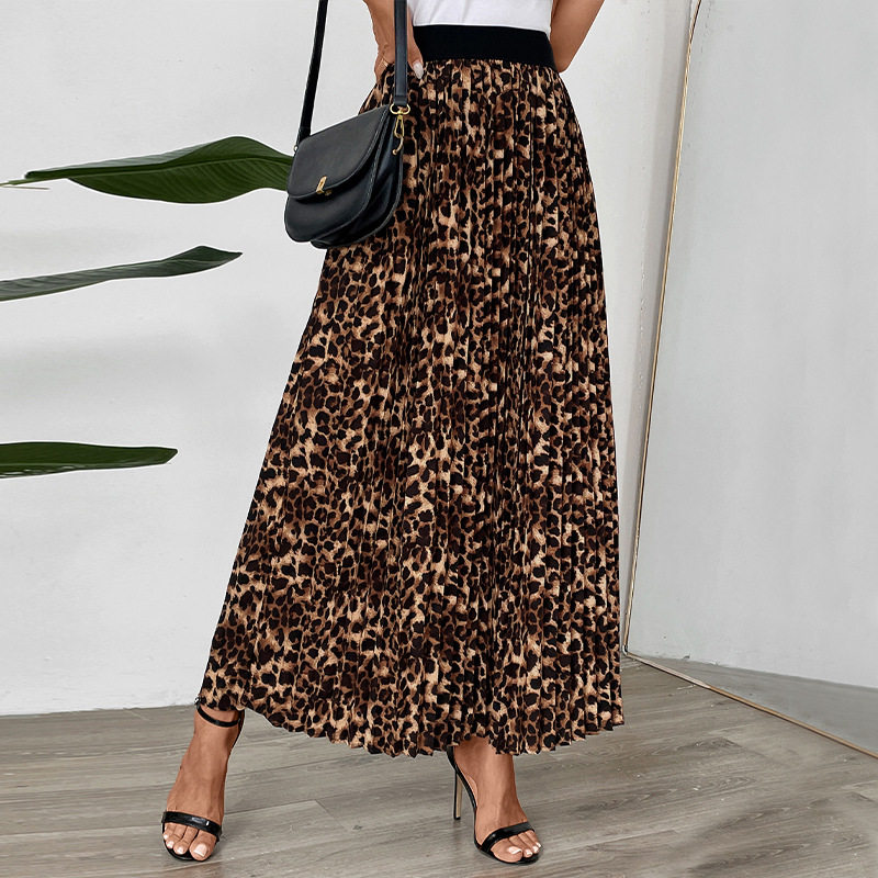Pleated Midi Skirt Leopard Print Fashionable Spring Fall Style Wholesale Available OEM ODM service