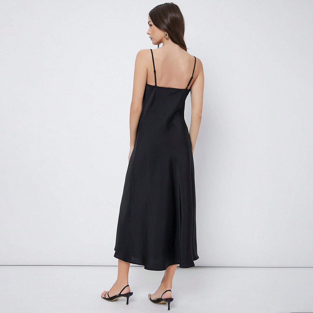 Satin Maxi Dress Glossy Finish Spaghetti Straps Elegant Design Perfect for Parties and Gatherings Wholesale