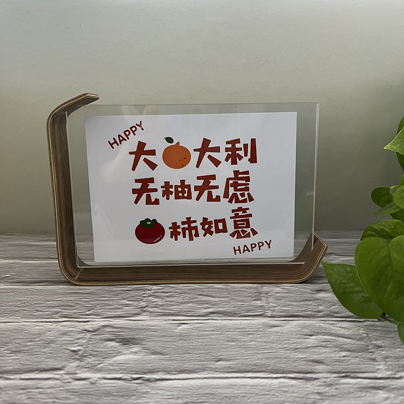 Double-sided acrylic photo frame creative photo frame leaf carving table solid wood desktop decoration plant specimen photo frame wholesale