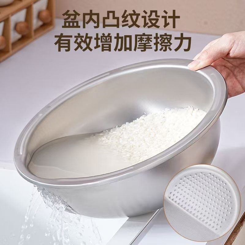 Stainless Steel Rice Washing Basin Leakage Basin Household Kitchen Vegetable Washing Blue Filter Water Basket Rice Sieve Washing Water Fruit and Vegetable Draining Basket