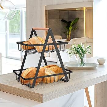 Ready-Made Wrought Iron Storage Fruit Basket Wardrobe Double-Layer Three-Layer Basket Living Room Kitchen Bread Storage Basket Shelf