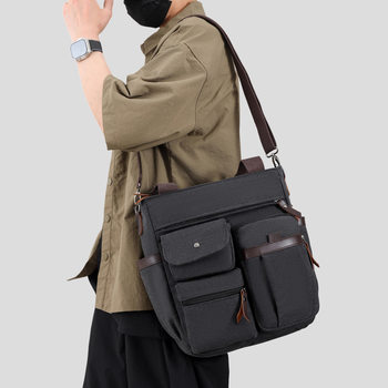 Canvas Men's Bag Retro Casual Travel Large Capacity Shoulder Bag Simple Multi-layer Men's Business Commuter Portable Crossbody Bag