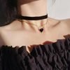 Double-Layer Necklace Clavicle Chain Choker Collar Female Red Peach Heart Pendant Retro Velvet High-End Niche Neckband