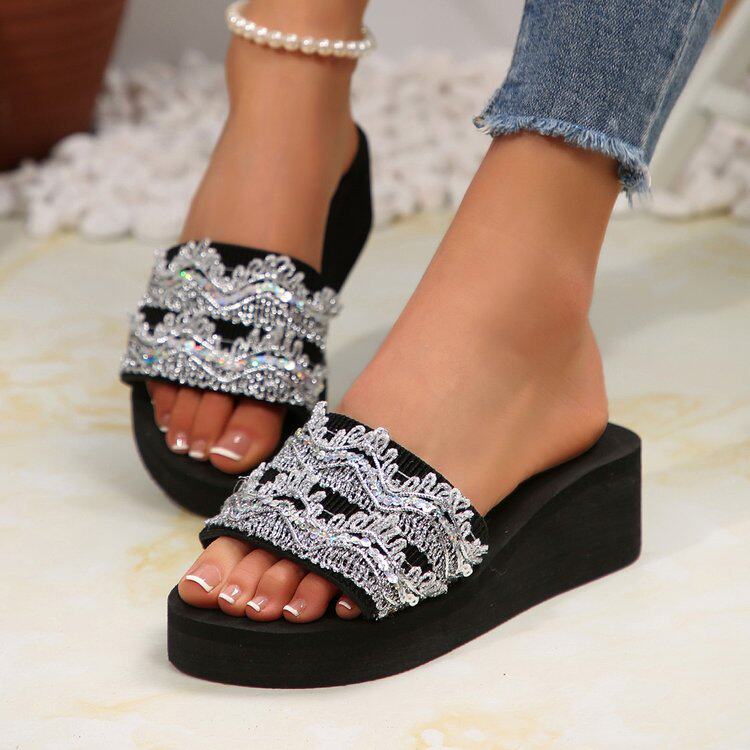 Cross-Border Large Size Export Slippers Women's Shoes 2025 Summer Outer Wear Non-Slip Thick-Soled Wedge Heel Ethnic Style Beach Sandals