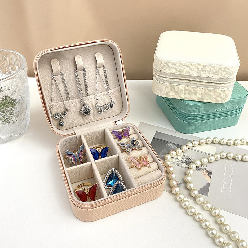 Jewelry Storage Box Cross-Border Portable Zipper Bag Travel Jewelry Earrings Earrings Pu Jewelry Storage Box
