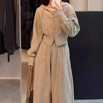 Hooded Sweatshirt Sports Suit for Women Spring and Autumn Fashion Korean Style Loose Slimming Student Casual Two-Piece Wide-Leg Pants