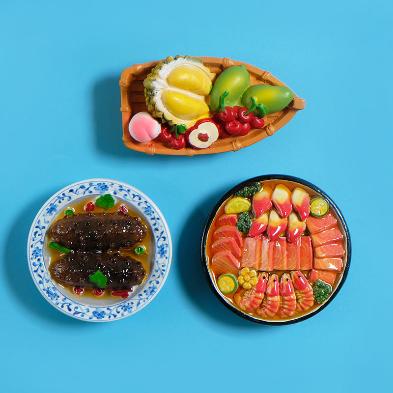 Creative Gourmet Refrigerator Stickers Simulated Food 3D Stereo Fruit Boat Kitten Biscuit Cone Magnetic Sticker Decoration