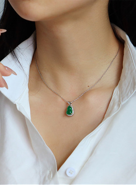 新中式轻奢个性绿色锆石葫芦夏季项链耳环女百搭简约小众锁骨链