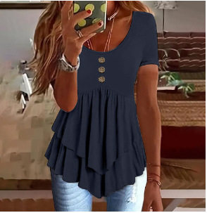 2025年新款亚马逊跨境欧美女装时尚三粒扣休闲纯色短袖连衣裙上衣