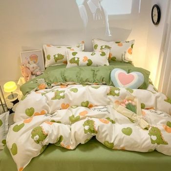 Small Fresh Thickeneded Brushed Bed Sheetss and Fitted Bed Sheetss Four-Piece Set Student Dormitory Single Quilt Cover Bedding Three-Piece Set