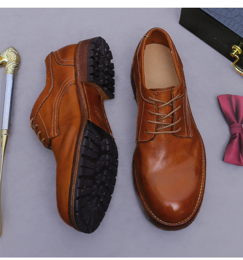 Giày Derby nam da ngựa mũi tròn đế Goodyear cổ điển — màu đen, Màu caramel, Màu cà phê