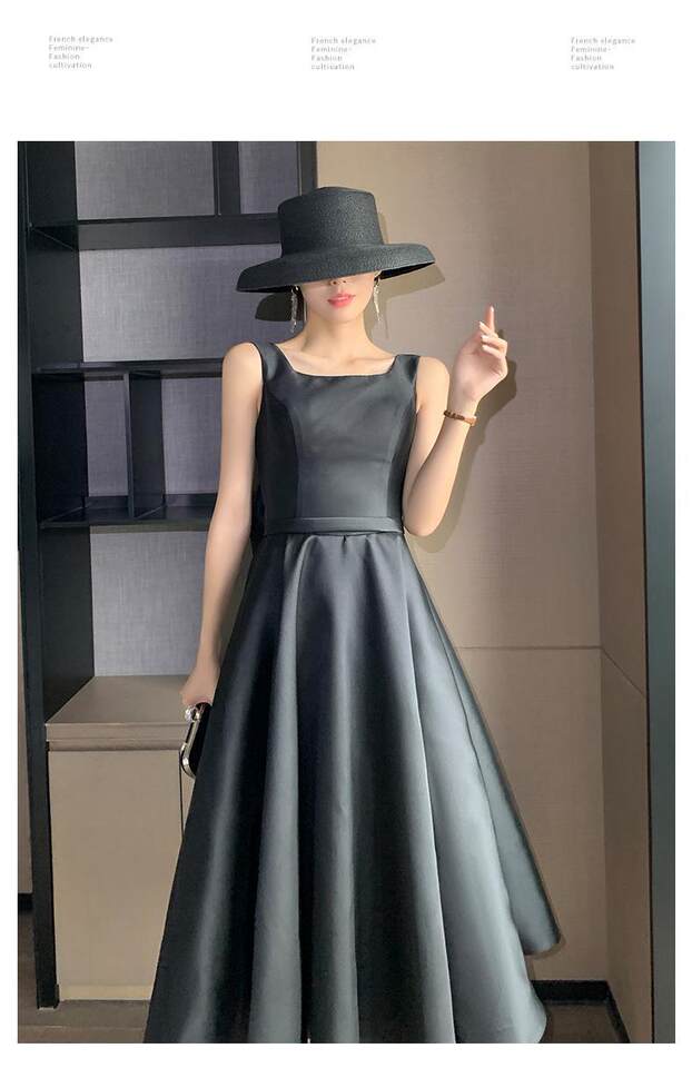 Váy Dạ Hội Nữ Phong Cách Hepburn Dự Tiệc Sinh Nhật dáng chữ A Chiết Eo Màu Đen chi tiết 15