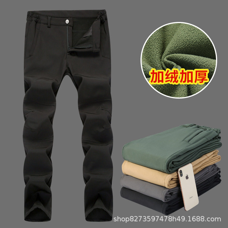 Factory direct supply cross-border tactical pants plus velvet padded soft shell warm sports outdoor mountaineering leisure ski pants