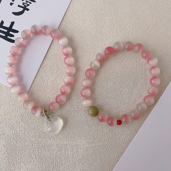 [Peach's Death] Original New Chinese Agate Ruyi Cat's Eye Stone Alashan Stone Bracelet Niche Peach Blossom Good Luck