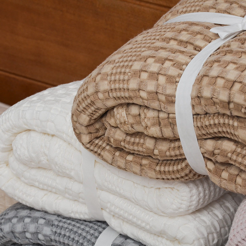 Sofa Towel Air Conditioning Blanket 50 Bamboo Fiber 50 Cotton Pure Color Export Custom American Summer Throw Blanket Waffle Blanket