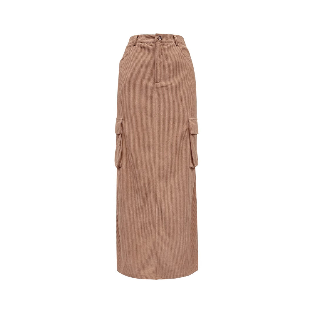 Vintage Corduroy Long Split Skirt Womens Casual Workwear Retro Style for Everyday Wear Wholesale Available