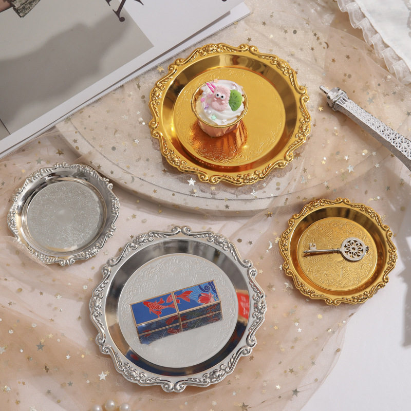 Metal Cake Plate Afternoon Tea Cake Tray Household Living Room Coaster Suck Dish Fruit Plate Jewelry Storage Plate Ornaments