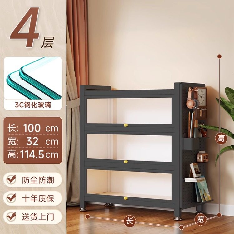 带门玻璃书柜钢制书架落地防尘铁皮手办展示柜家用储物柜收纳柜子