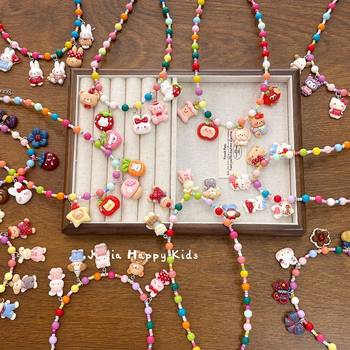 Children's Princess Cute Cartoon Beaded Necklace Little Girl Sanrio Clavicle Chain Pendant Accessories
