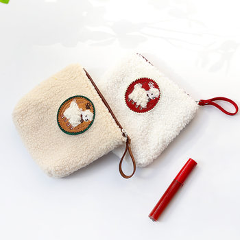 Cute little sheep zipper cosmetic bag small portable lipstick sanitary napkin storage bag ins simple student girl