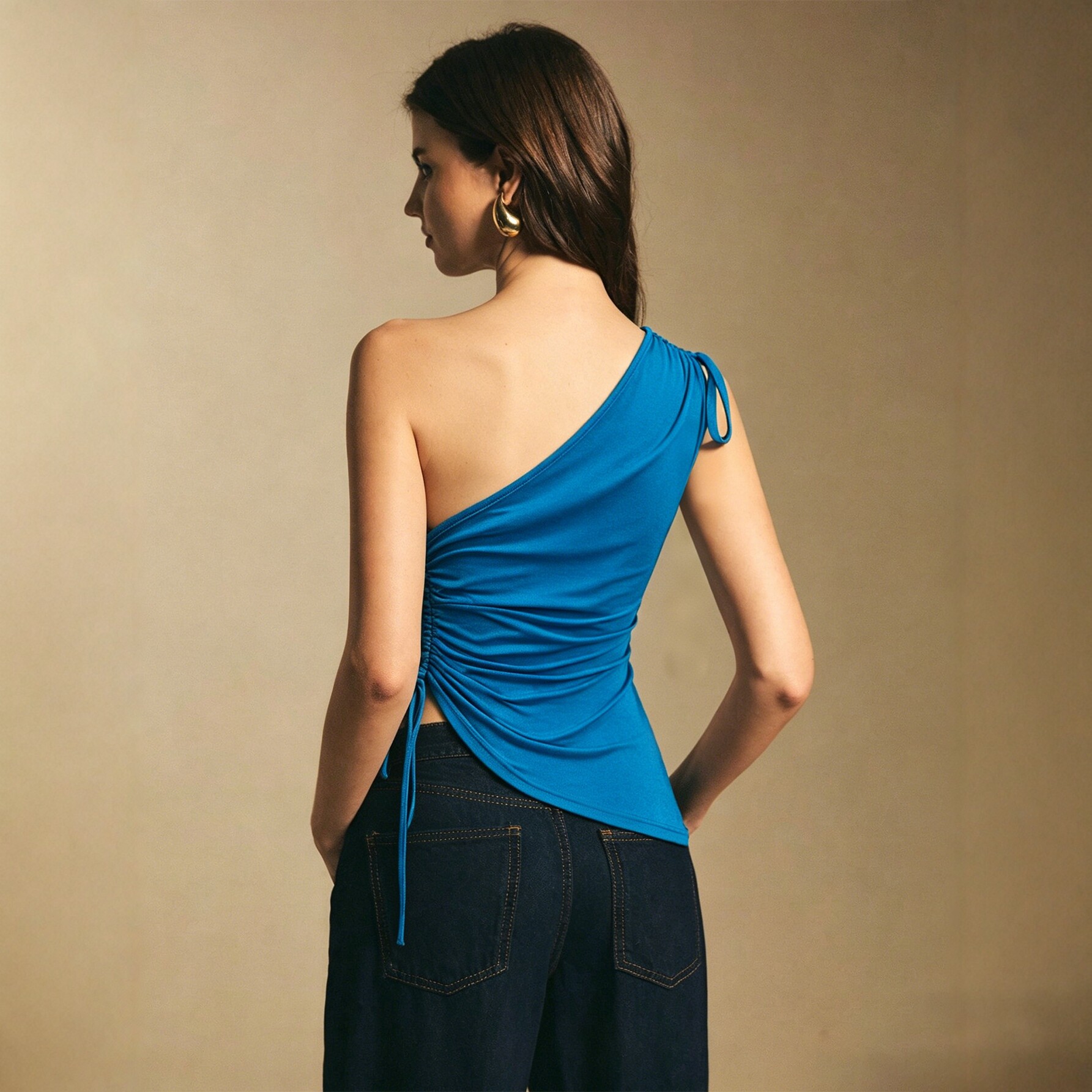 Asymmetrical Hem Drawstring T Shirt for Women Sleeveless Side Tie Design Casual Summer Wear
