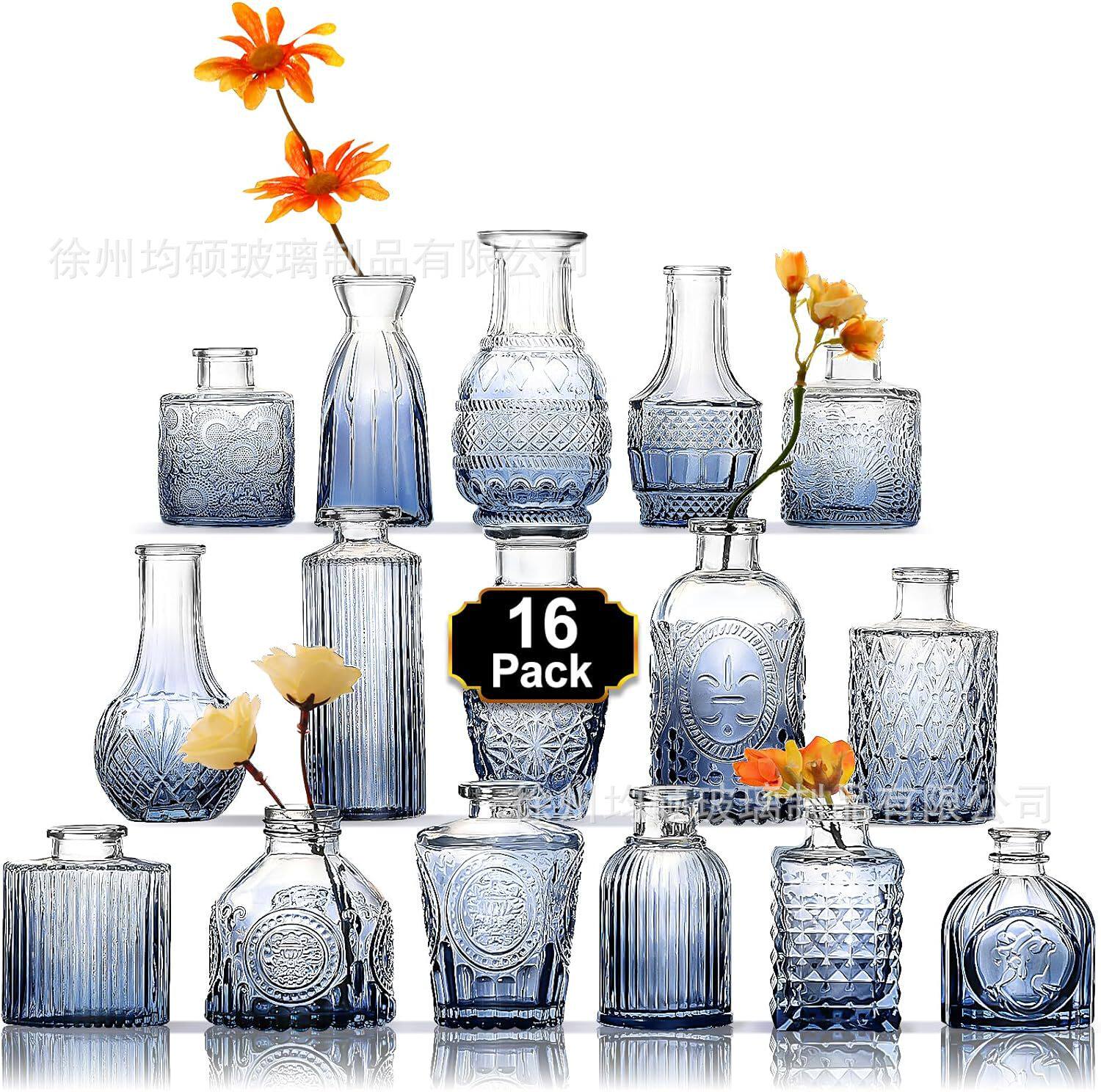 跨境热销复古玻璃花瓶插画高级感香薰瓶 透明ins风摆件小花瓶套装