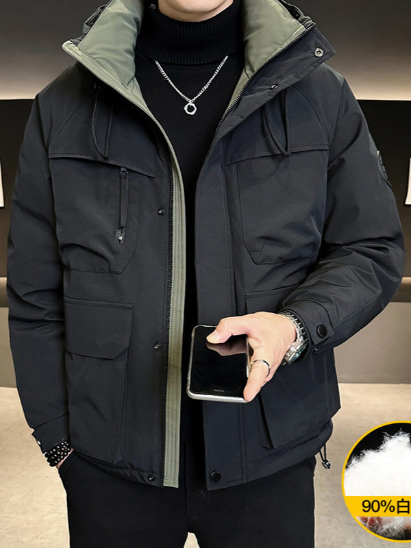 National Standard 50 down Jacket 2025 Winter Men's Workwear Outdoor White Duck down Coat Hooded Warm down Jacket Coat