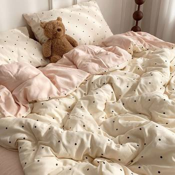 Category a Mother and Baby Ins French Polka Dot Washed Cotton Four-Piece Set Non-Double-Layer Yarn Quilt Cover Student Dormitory Three-Piece Bedding Set