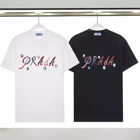 Cross-Border Fashion Couple Short-Sleeve Summer Trendy Creative Personality Colorful Pra Printed Letter Women's T-Shirt