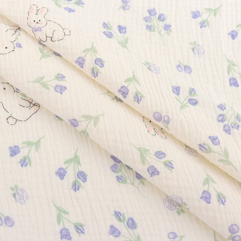 Nanyao cotton double-layer gauze baby digital printing blue rabbit double-layer crepe washed baby home wear fabric