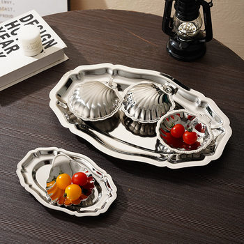 304 Stainless Steel Oval Lace Plate Russian Food Snack Dessert Plate Fruit Plate Fine Cake Tray