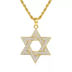New Diamond-Encrusted David Star Alloy Necklace Solomon Seal Six-Pointed Star Hip-Hop Golden Couple Necklace Pendant