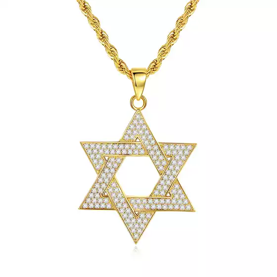 New Diamond-Encrusted David Star Alloy Necklace Solomon Seal Six-Pointed Star Hip-Hop Golden Couple Necklace Pendant