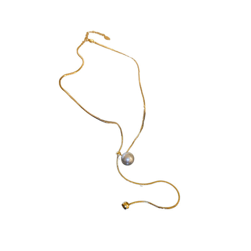 Simple ins Style Pearl Snake Chain Round Beads Adjustable Necklace Internet Celebrity Elegant Clavicle Chain Fashionable Light Luxury Women's Necklace
