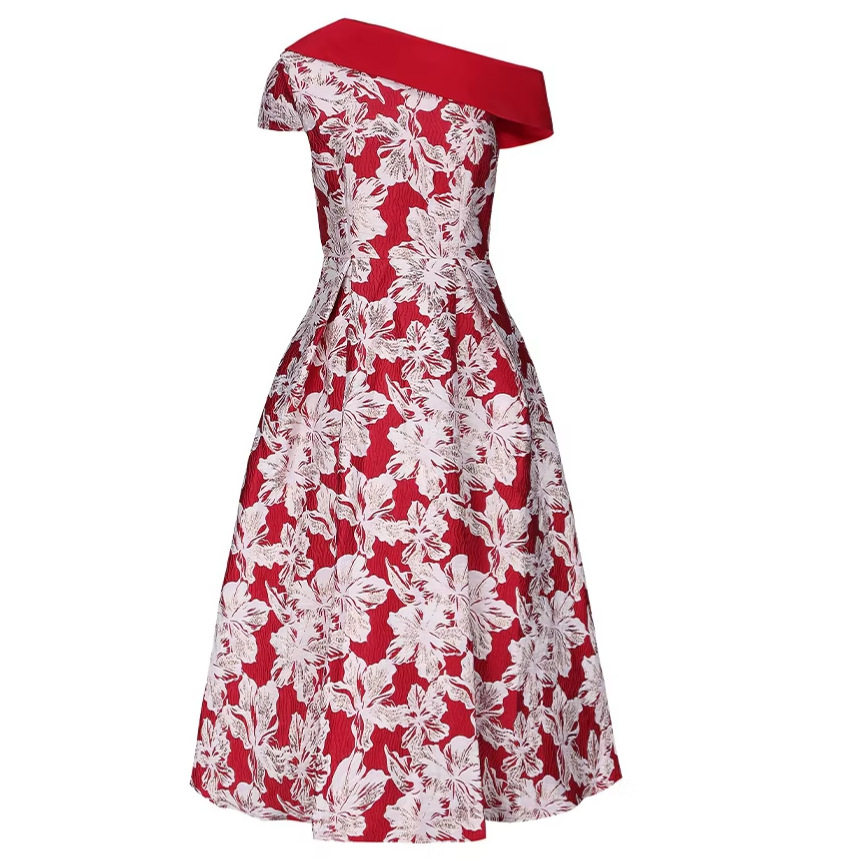 Off Shoulder Floral Print Dress High Waist A Line Silhouette Elegant Design Perfect for Work or Special Occasions