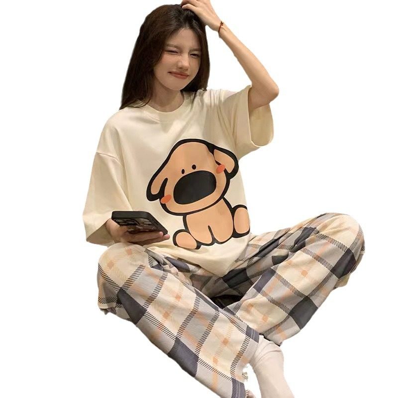 睡衣女短袖长裤夏季卡通可爱2025新款卡通春夏天家居服套装可外穿