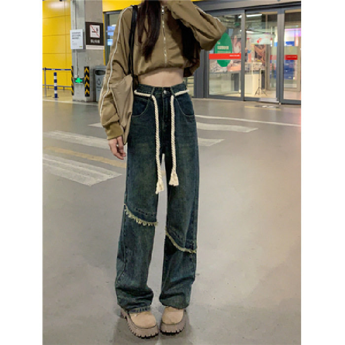 Vintage Distressed High Waisted Wide Leg Jeans for Women Loose Fit Ankle Length Spring Casual Wear Low MOQ