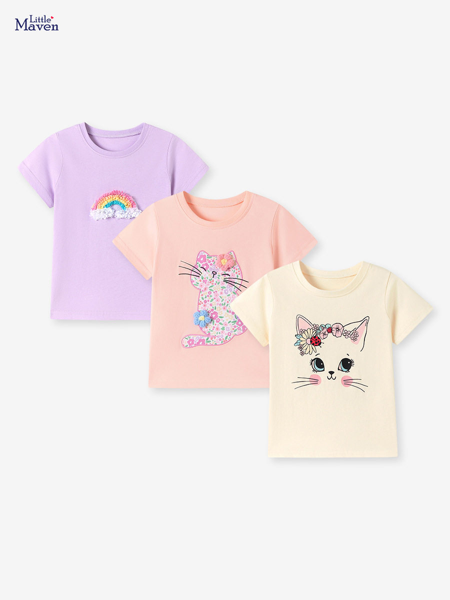 Summer Short-sleeve Girls' T-shirt, Cute Sweet Kids' Top, Cotton Breathable Baby Clothes