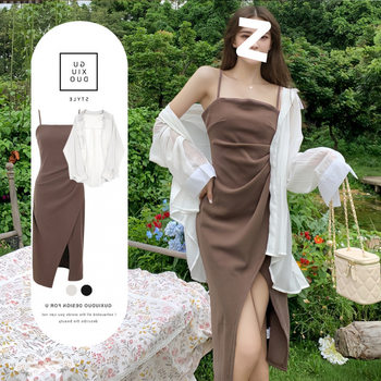 Trendy Popular 101.25kg Piece Set Dress for Women Summer Waist Slimming Casual Drape Petite 150cm