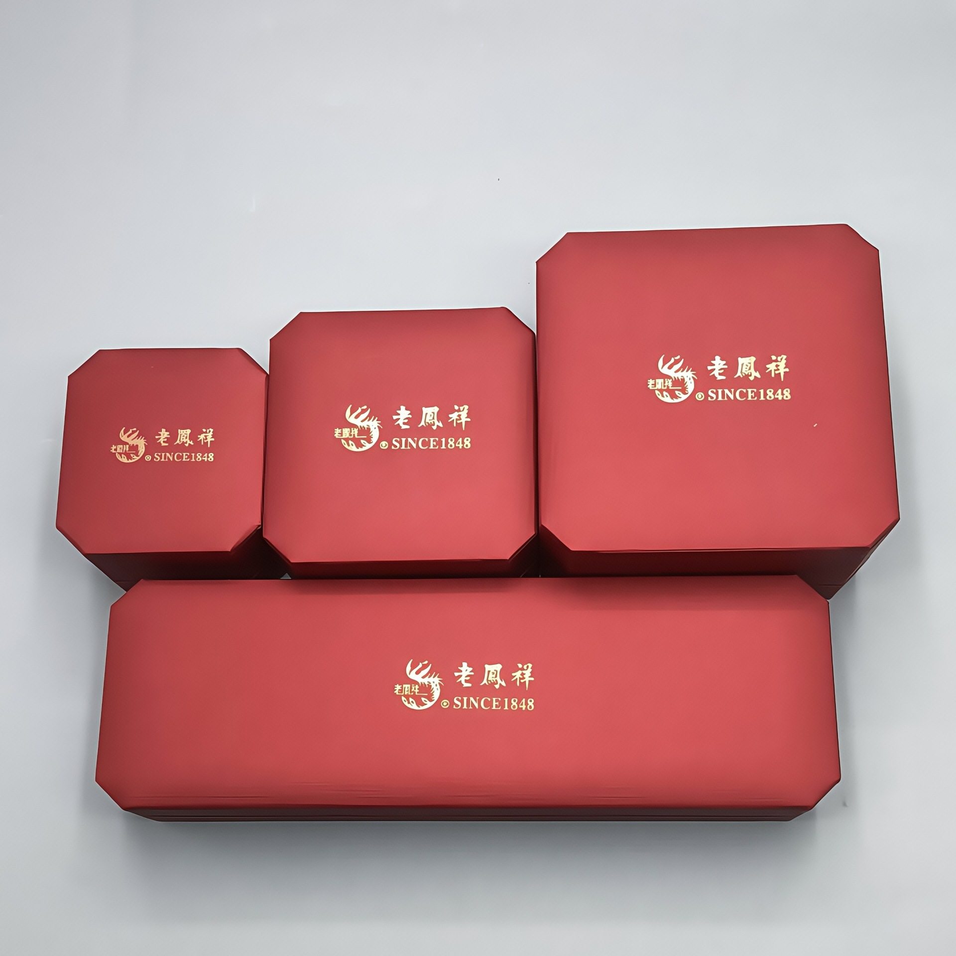 Octagonal Leather-Filled Paper Lao Fengxiang Jewelry Gold Ring Box Necklace Box Long Chain Bracelet Box Jewelry Packaging Box Wholesale