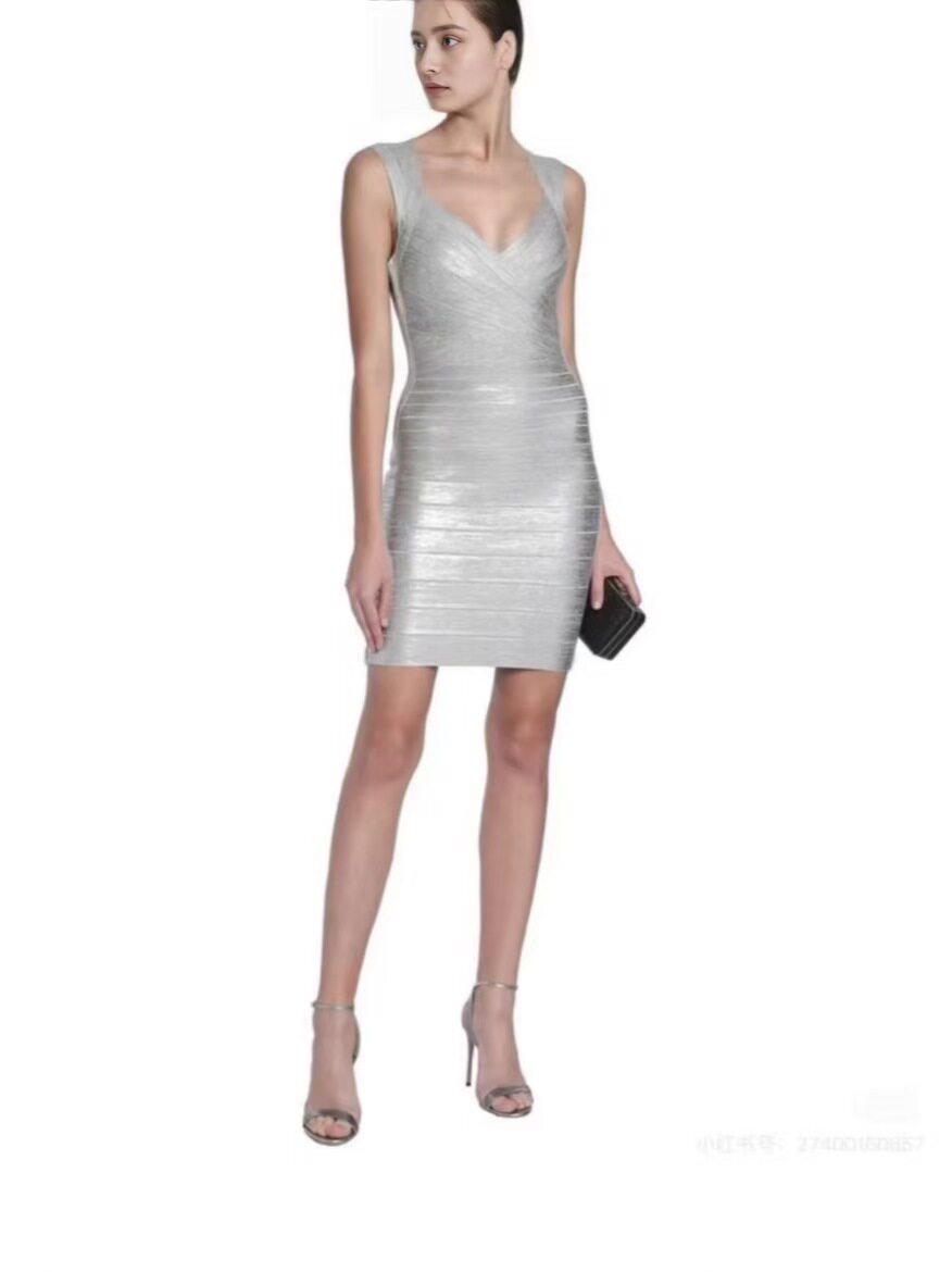 solid color sexy backless U-neck elastic pit strip halter neck tight bandage hip-covering dress