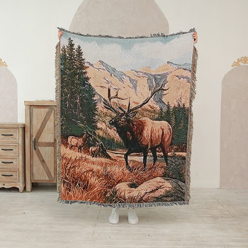 Cross-border ins Wind Brown Deer line blanket sofa towel dust cover protective cover camping blanket picnic mat a generation of hair