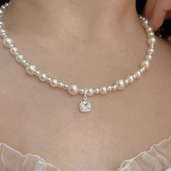 2024 new sugar white diamond pearl necklace birthday gift high sense clavicle chain dress temperament accessories