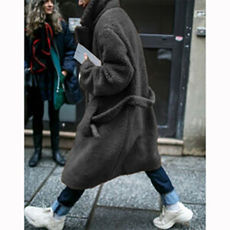 Mens Long Overcoat Thick Plush Fabric Notched Lapel Button Closure Autumn Winter Wear