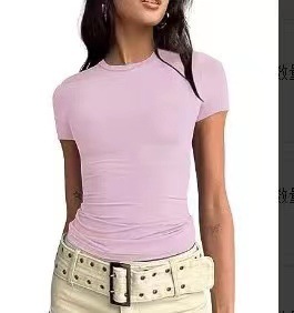 欧美女装休闲长袖t恤春秋纯色修身套头衫t恤女街装打底衫上衣