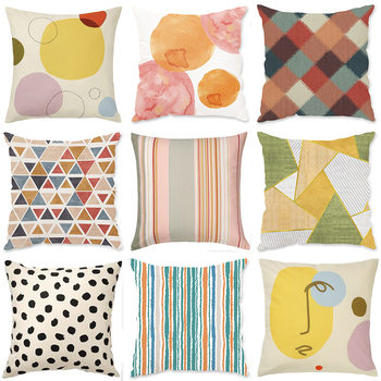 Nordic ins Style Simple Pillow Line Painted Geometric Block Plush Pillowcase Digital Printing Backrest Cover