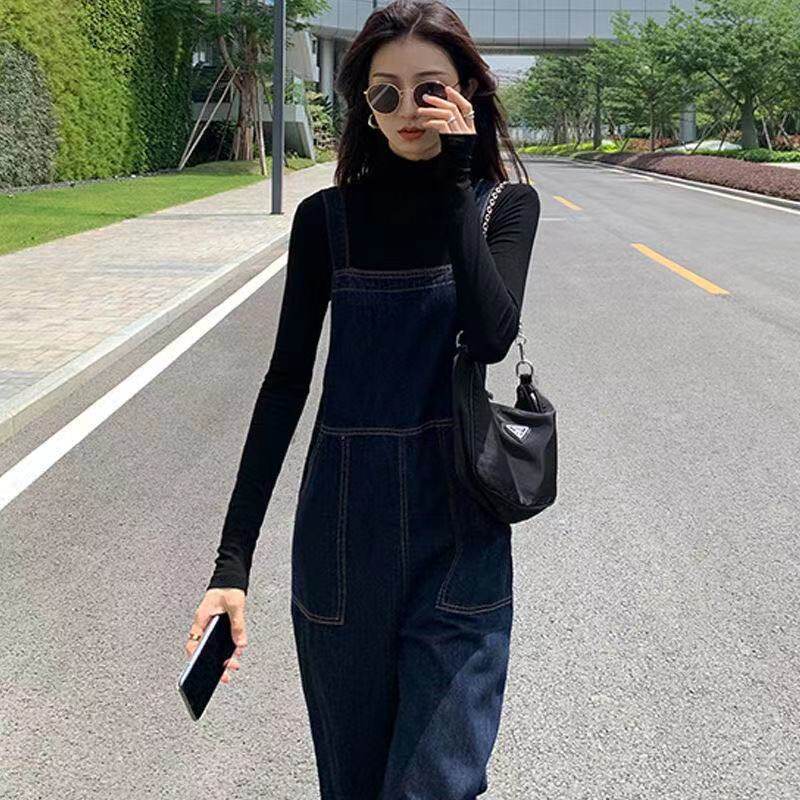 Womens High Waisted Denim Overalls Loose Fit Straight Leg Fashionable Style Spring and Autumn Wear Wholesale