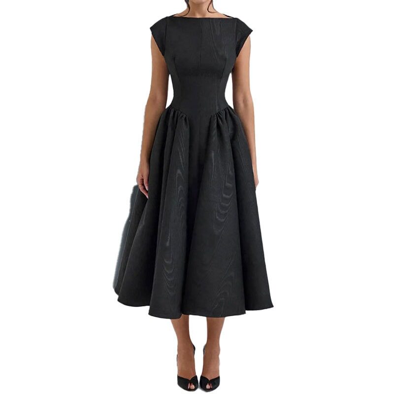 Elegant Sleeveless A Line Dress Solid Color Waist Defined Round Neck Spring Fashion for Women Wholesale Available