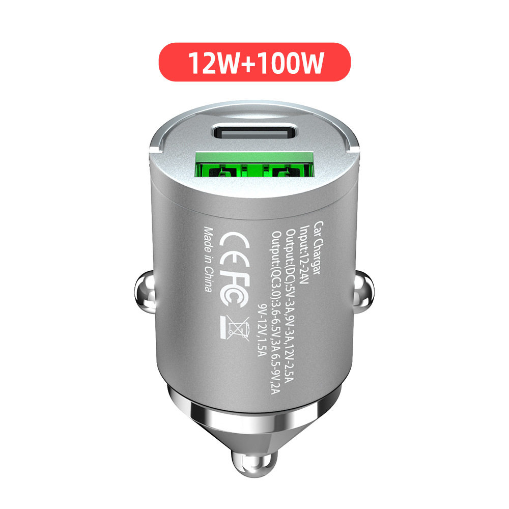 Super fast charge pull ring dual usb alloy car charger invisible qc3.0 car charger pd 30W mini car charger 3A